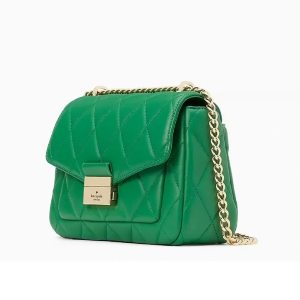 Kate Spade Carey Smooth Leather Quilted Small Flap Shoulder Bag, Green